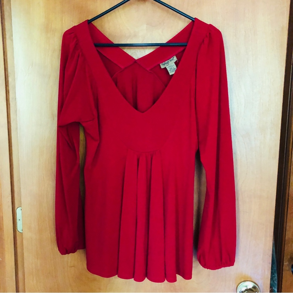 💕 Midnight Velvet Red Pleated Blouse